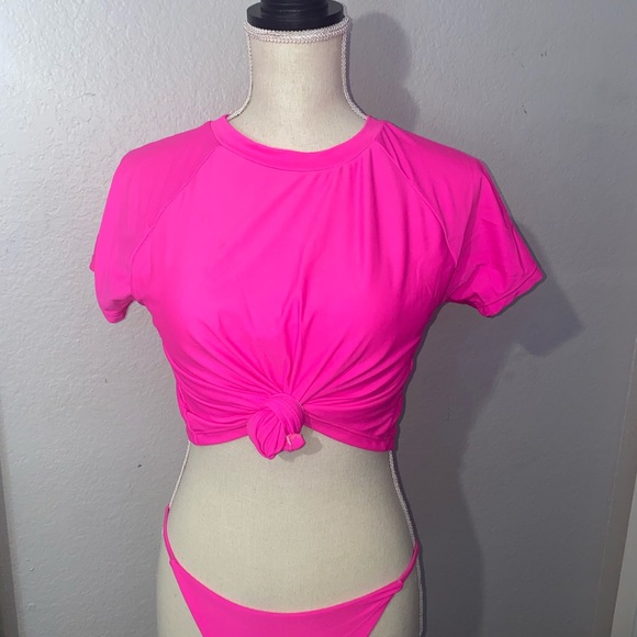 Neon Pink Crop Swimsuit - Picture 2 of 3